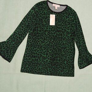 Michael Kors Leopard Print Top – Green Black, Size S, NWT